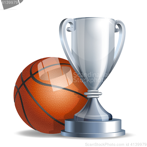 Image of Silver trophy cup with a Basketball ball