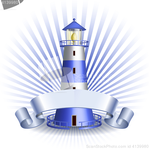 Image of Nautical emblem with Blue lighthouse
