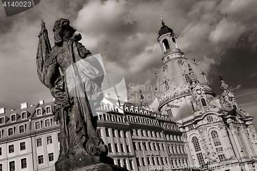 Image of View from Turks fountain (Friedensbrunnen) to Church of Our Lady