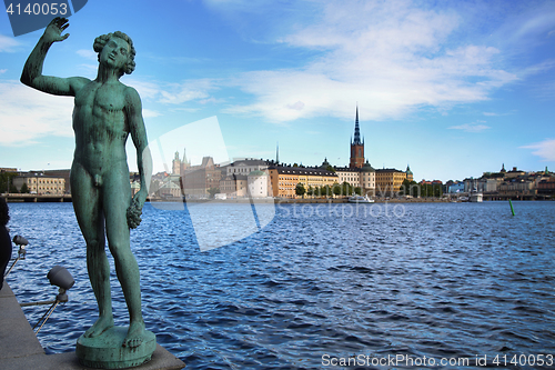 Image of Song statue, Stadshuset and View of Gamla Stan in Stockholm, Swe