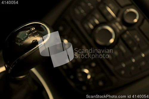 Image of Cockpit and dash, gearstick in modern car