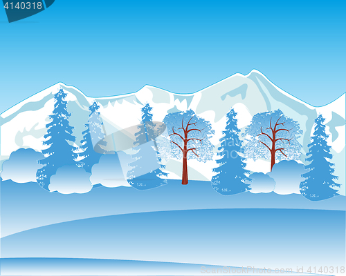 Image of Winter landscape with mountain and wood