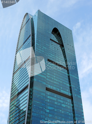 Image of Modern buildings of glass and steel skyscrapers against the sky