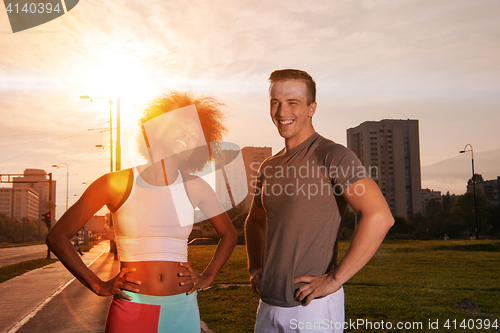 Image of multiethnic group of people on the jogging