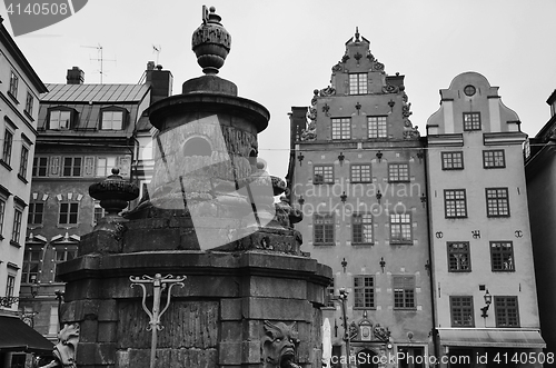 Image of Statue with water outlets at Stortorget, Stockholm, Sweden