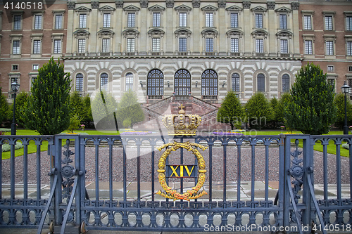 Image of The fence of the Royal Palace with crown in Stockholm, Sweden