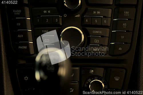 Image of Cockpit and dash, gearstick in modern car