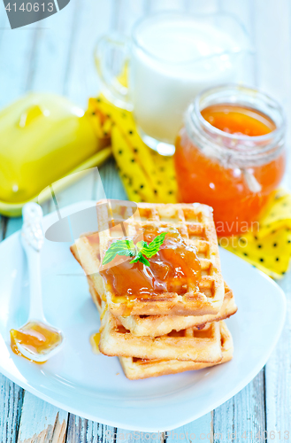 Image of waffles with apricot jam 