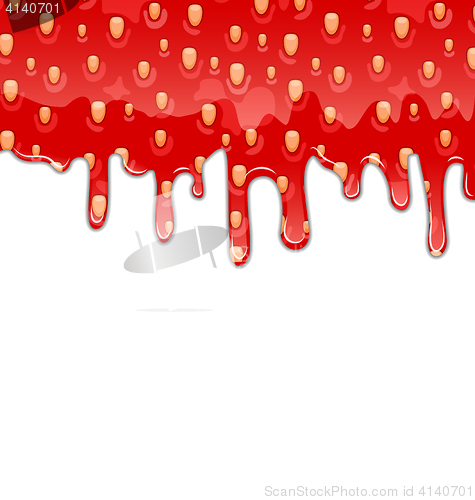 Image of Drips of Strawberry Jam on White Background