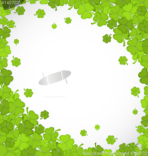 Image of Natural frame with clovers for St. Patrick\'s Day, copy space for