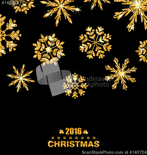 Image of Golden Celebration Card with Sparkle Snowflakes