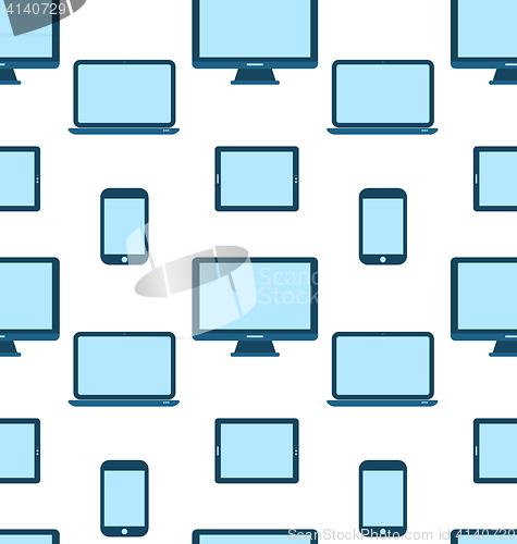 Image of Seamless Pattern of Monitors, Laptops, Tablet Computers