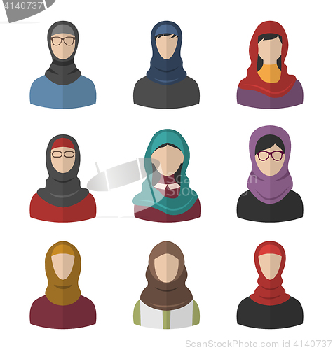 Image of Set Arabic Women, Heads and Headscarf