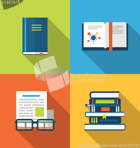 Image of Flat icons design of handbooks, books and publish documents, lon