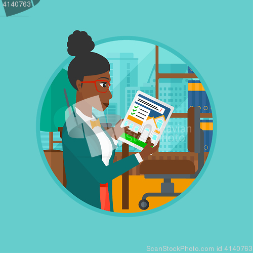 Image of Woman looking for house vector illustration.