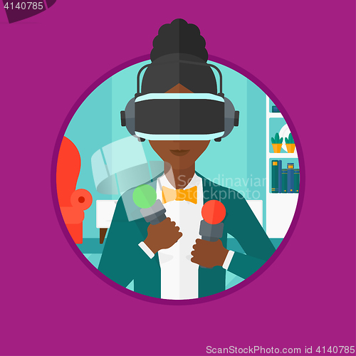 Image of Woman wearing virtual reality headset.