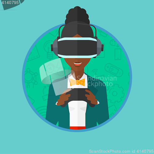 Image of Woman wearing virtual reality headset.