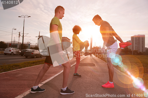 Image of multiethnic group of people on the jogging