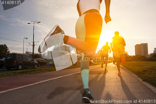 Image of multiethnic group of people on the jogging