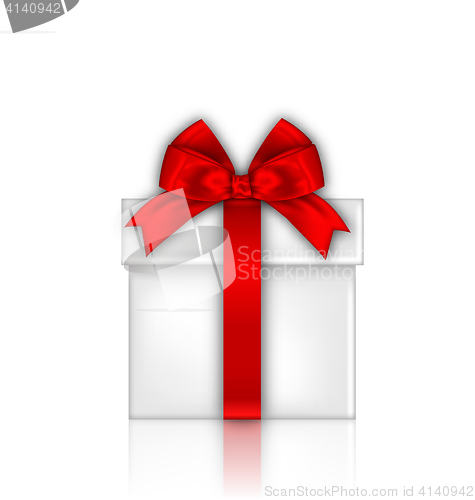 Image of Gift Box with Red Bow Isolated