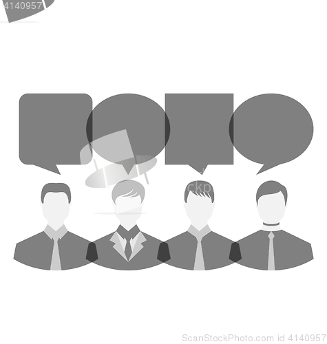 Image of Icons of businessmen with dialog speech bubbles, copy space for 