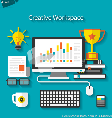 Image of Flat icons of trendy business objects with long shadows