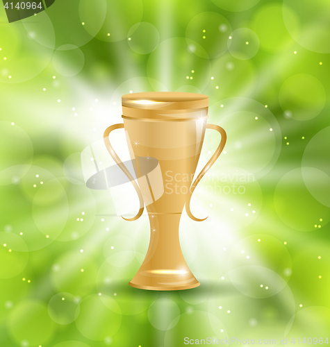 Image of Golden Trophy on Green Light Background