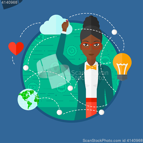 Image of Woman writing cloud computing on virtual screen.