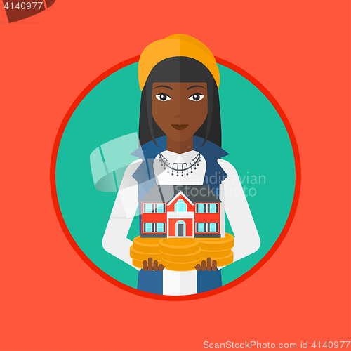 Image of Woman holding house model vector illustration.