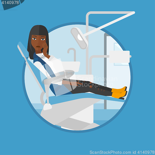 Image of Woman suffering in dental chair.