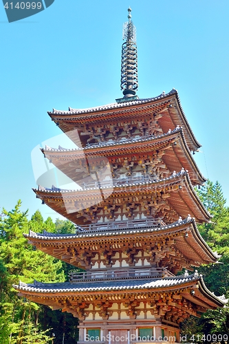 Image of Five storied Buddhist pagoda at Daigoji temple.