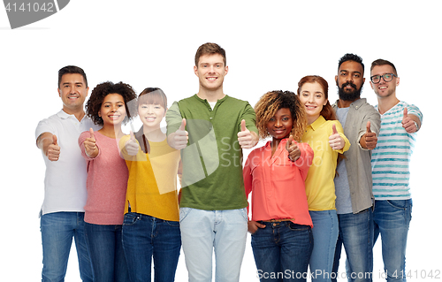 Image of international group of people showing thumbs up