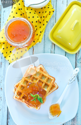 Image of waffles with apricot jam 