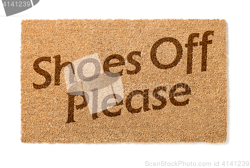 Image of Shoes Off Welcome Mat On White