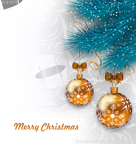 Image of Christmas Background with Glass Balls and Fir Branches 