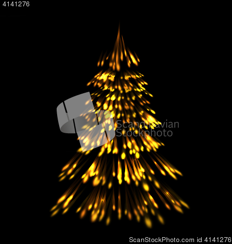 Image of Golden fir tree christmas  trace fireworks  make shape pine
