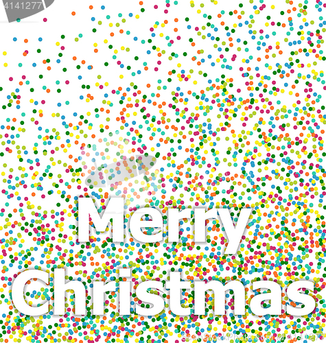 Image of Merry Christmas lettering on colorful confetti background