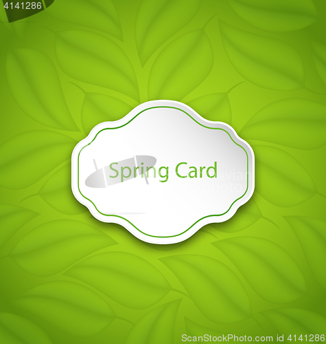 Image of Spring Card on Eco Pattern with Green Leaves