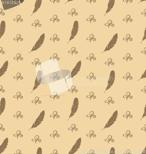 Image of Illustration Seamless Pattern of Feathers with Ornament Elements