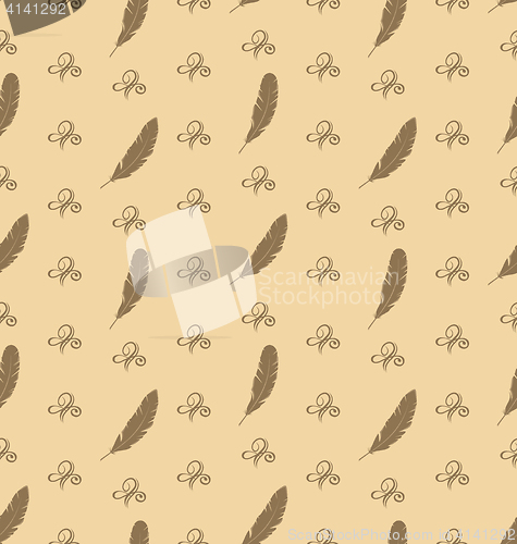 Image of Illustration Seamless Pattern of Feathers with Ornament Elements