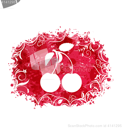 Image of Grunge Brightly Colorful Frame with Pair Cherries