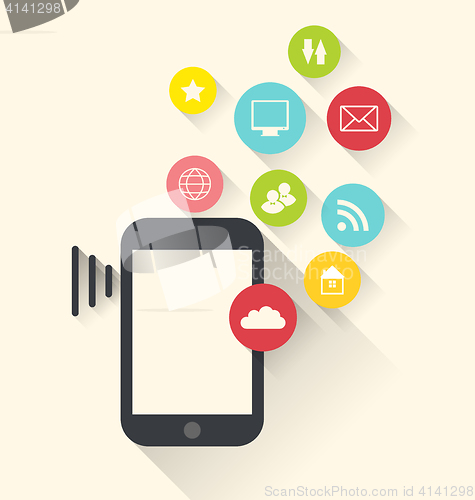 Image of Smartphone device with applications (app) icons, modern flat