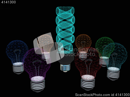 Image of energy-saving lamps. 3D illustration