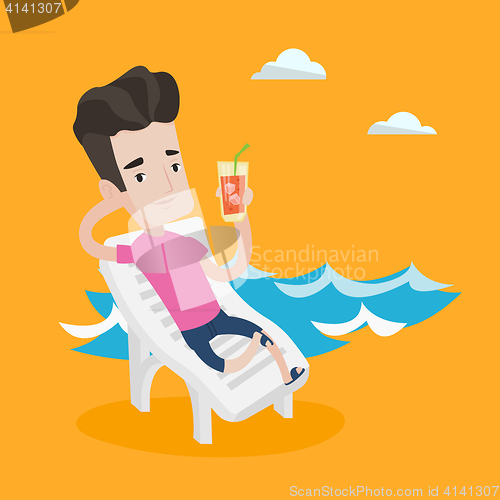 Image of Man relaxing on beach chair vector illustration.