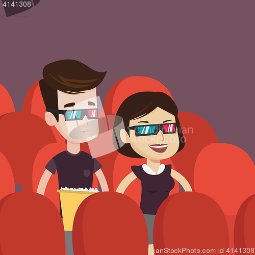 Image of Happy couple watching 3D movie in the theatre.