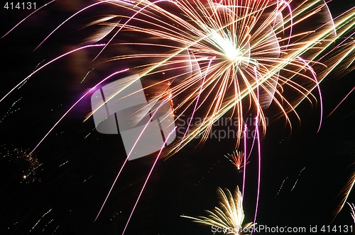 Image of Colorful fireworks on dark sky