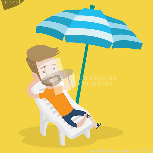 Image of Man relaxing on beach chair vector illustration.