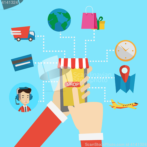 Image of Online shopping vector flat design illustration.