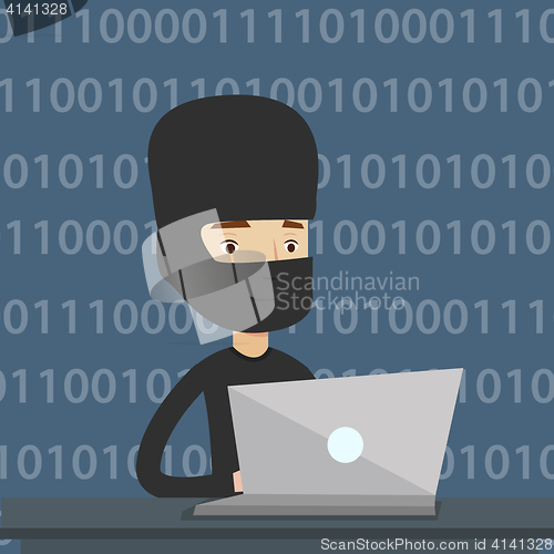 Image of Hacker using laptop to steal information.