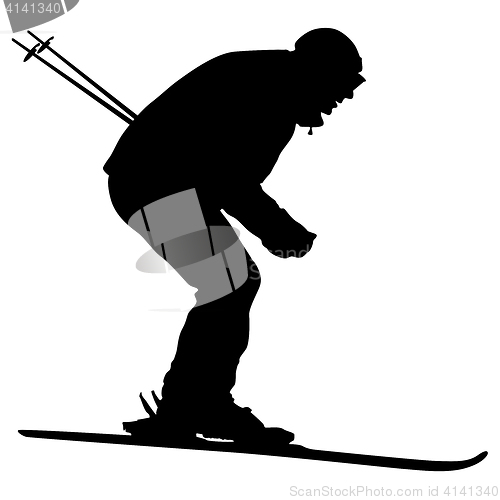 Image of Mountain skier speeding down slope. sport silhouette